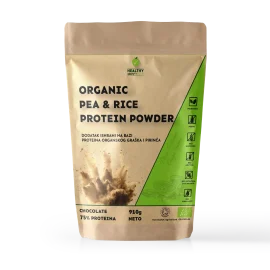 Pakovanje organski protein ORGANIC PEA & RICE PROTEIN POWDER čokolada 910g Zdrava Priča – 70% biljnog proteina od organskog graška i pirinča sa prirodnom čokoladnom aromom, vegan bez aditiva