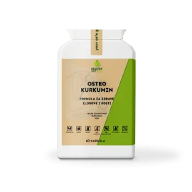 Pakovanje Osteo Kurkumin 60 kapsula Zdrava Priča – formula sa veganskim glukozaminom, MSM-om, kurkuminom, vitaminom C i biljnim ekstraktima za zdrave zglobove i kosti, vegan i bez GMO