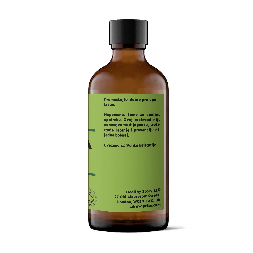 Napomena jojoba ulje organsko hladno ceđeno 100ml Zdrava Priča – bezbedna spoljašnja upotreba, nekomedogeno i antiupalno dejstvo
