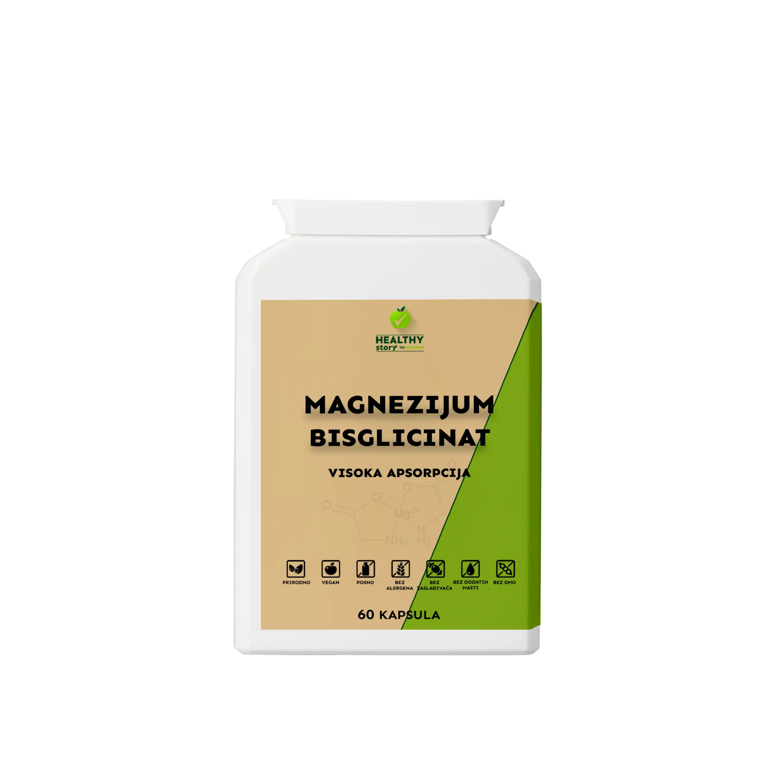 Bočica Magnezijum Bisglicinat 60 kapsula Zdrava Priča – visoka apsorpcija 300 mg magnezijuma po kapsuli + vitamin B6, chelatirani oblik za mišiće, nerve, san i protiv grčeva, vegan i bez GMO